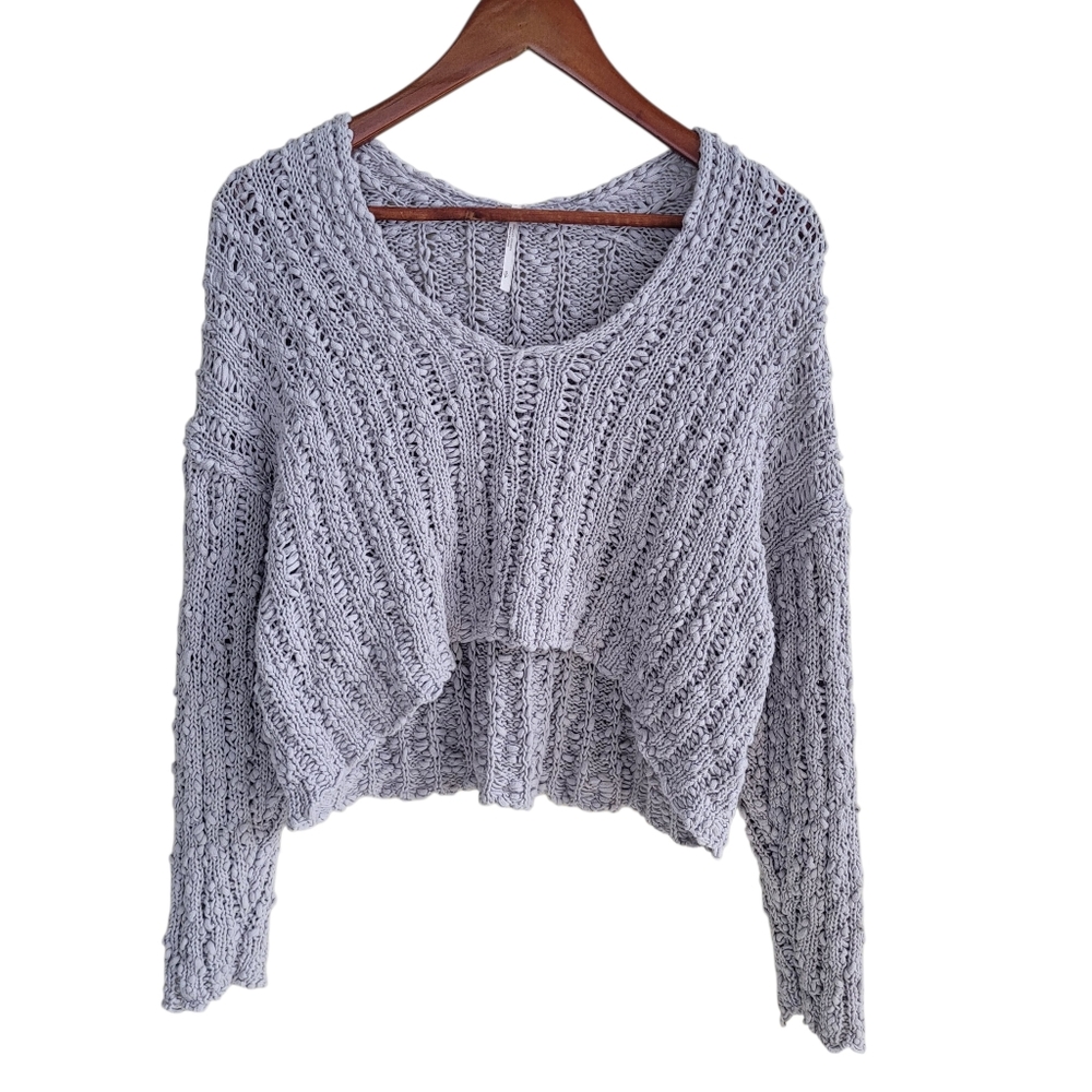 Free People Cropped Lightweight Boho 100% Cotton Sweater Gray Womens Small